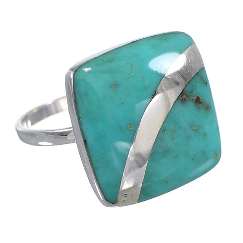 Turquoise Southwestern Sterling Silver Ring Size 8 AX79564